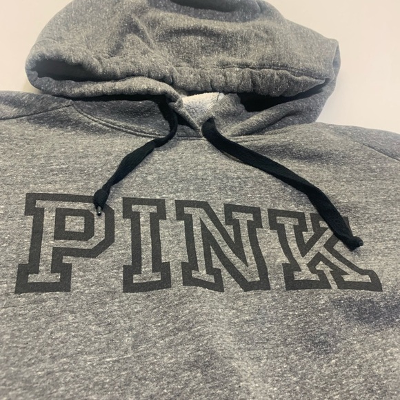 PINK Victoria's Secret Gray Hoodie Sweatshirt with Black Logo - Size M - Picture 2 of 8